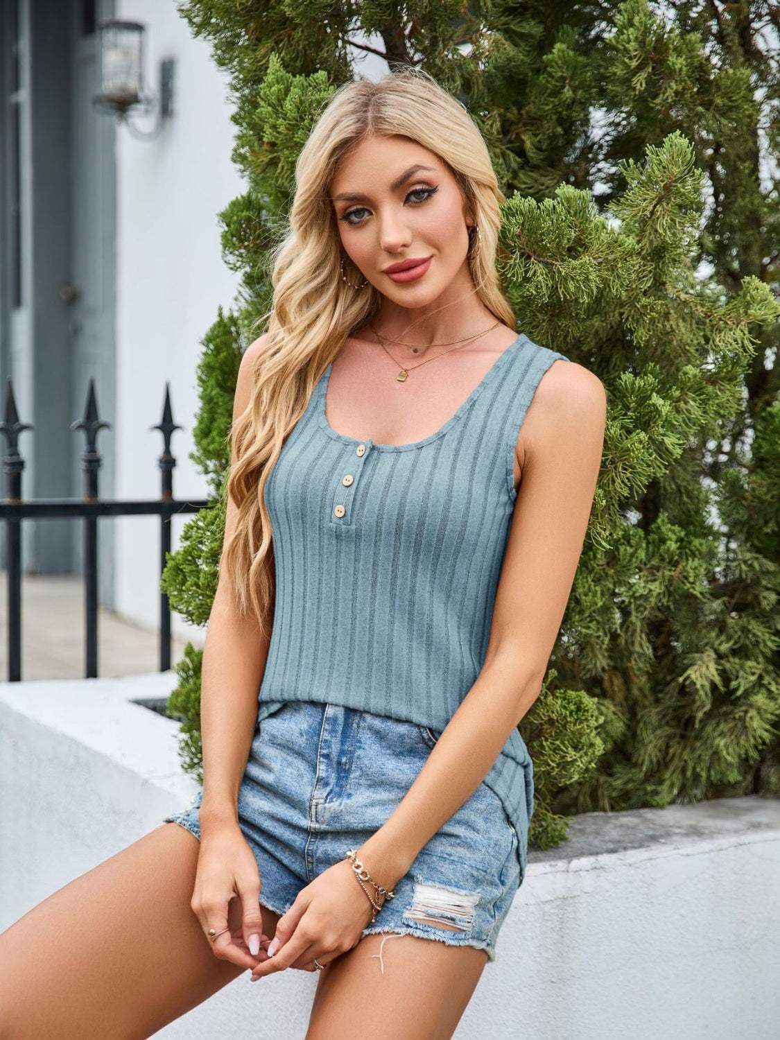 Scoop Neck Wide Strap Tank - Trendsi - Flyclothing LLC
