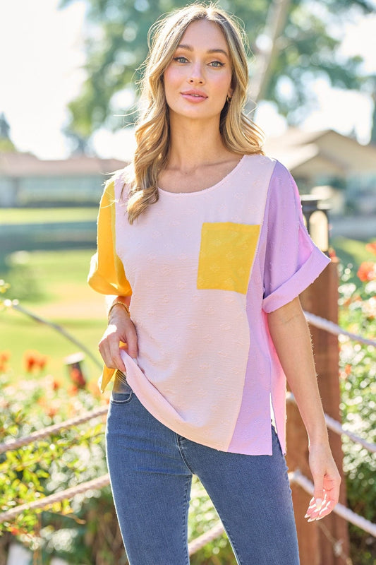 Hailey & Co Full Size Color Block Short Sleeve Top - Trendsi