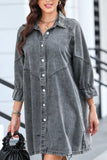 Distressed Collared Neck Flounce Sleeve Denim Dress - Trendsi - Flyclothing LLC