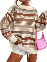 Striped Knit Long Sleeve Sweater - Trendsi - Flyclothing LLC