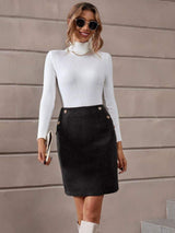 Decorative Button Slit Mini Skirt - Trendsi - Flyclothing LLC