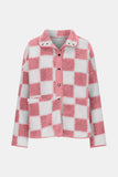 Checkered Snap Down Long Sleeve Teddy Jacket - Trendsi - Flyclothing LLC