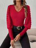 Swiss Dot V-Neck Long Sleeve Top - Trendsi - Flyclothing LLC