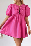 Puff Sleeve Tie Front High Waist Mini Dress - Trendsi