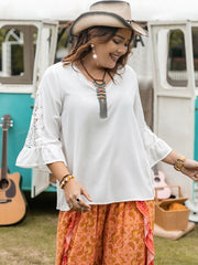 Plus Size Lace Detail V-Neck Three-Quarter Sleeve Blouse - Trendsi
