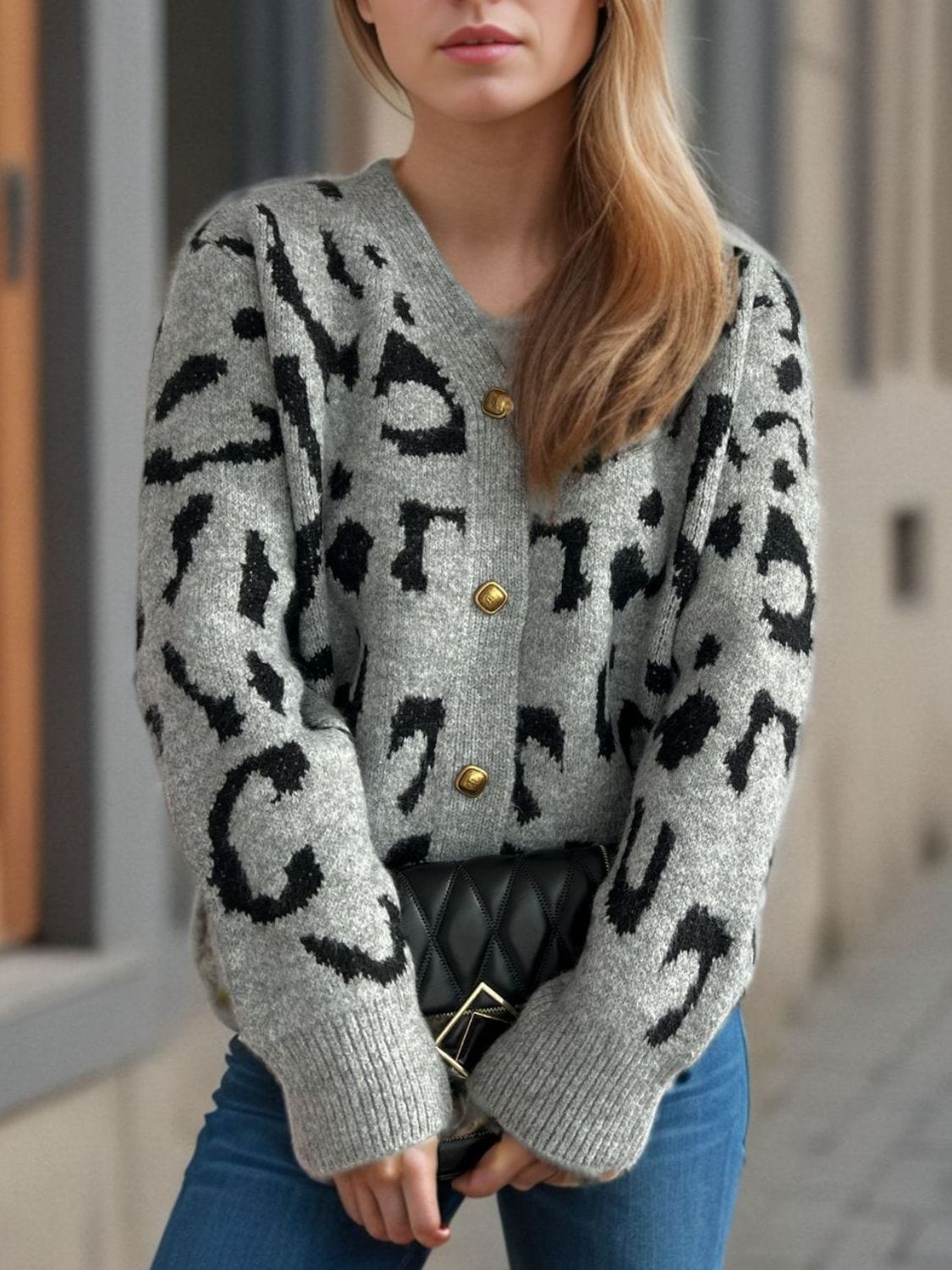 Leopard V-Neck Button Up Cardigan - Trendsi
