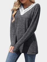 Lace Detail V-Neck Long Sleeve T-Shirt - Trendsi - Flyclothing LLC