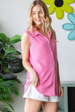 Heimish Full Size Texture Button Up Sleeveless Top - Trendsi