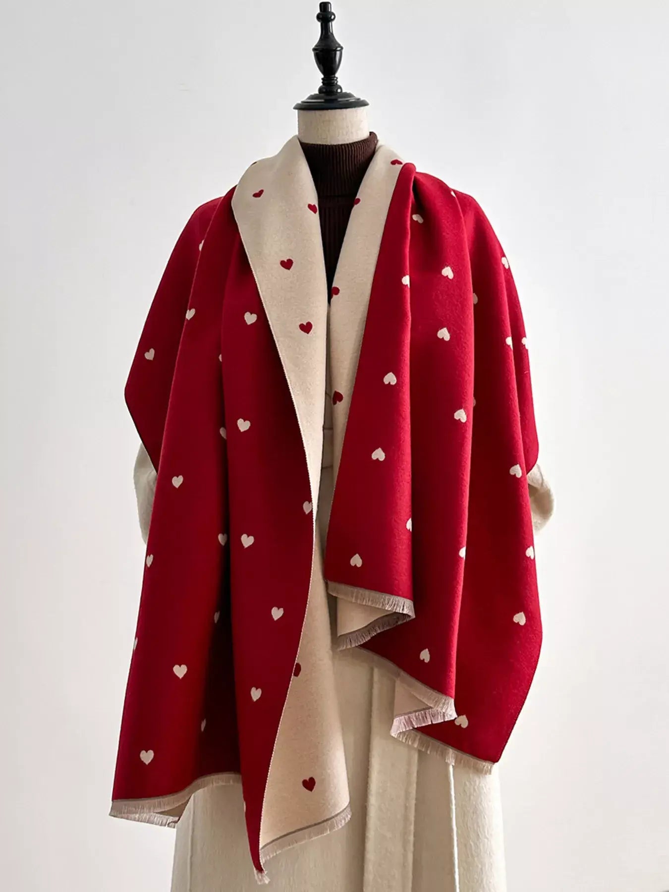 Heart Raw Hem Scarf - Trendsi - Flyclothing LLC