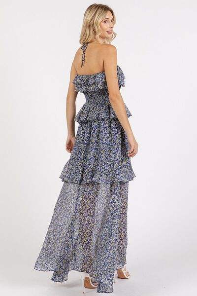 Mittoshop Ruffled Smocked Floral Halter Neck Maxi Dress - Trendsi - Flyclothing LLC