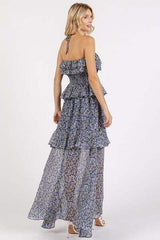Mittoshop Ruffled Smocked Floral Halter Neck Maxi Dress - Trendsi - Flyclothing LLC
