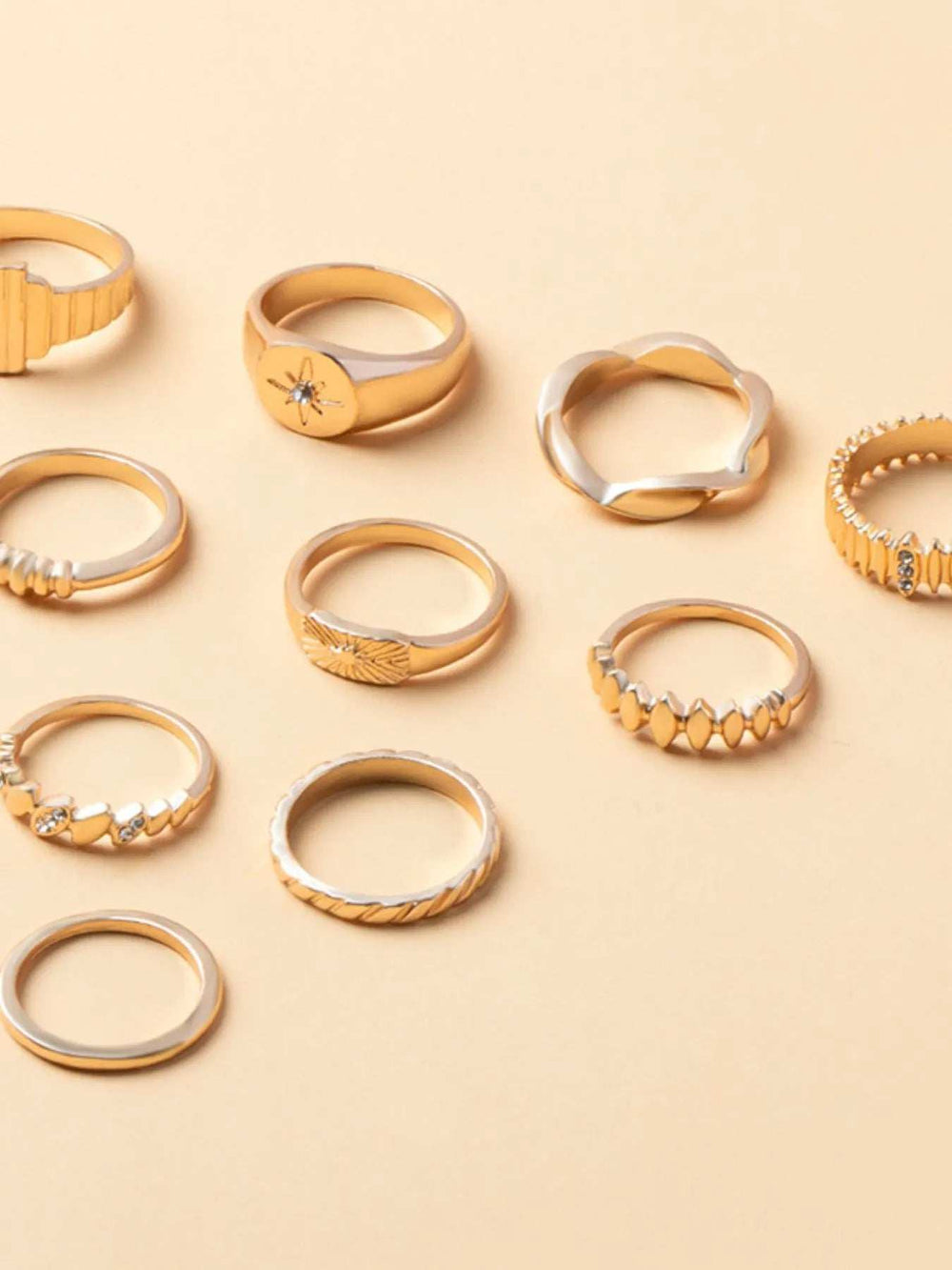 10-Piece 18K Gold-Plated Geometric Ring - Trendsi - Flyclothing LLC