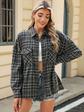 Pocketed Plaid Collared Neck Long Sleeve Shirt - Trendsi - Flyclothing LLC