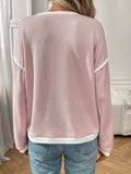 Ribbed Contrast Trim Long Sleeve Top - Trendsi - Flyclothing LLC