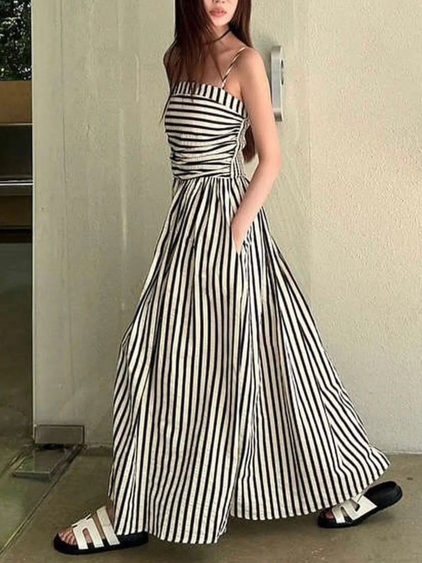 Striped Spaghetti Strap Casual Maxi Dress - Trendsi - Flyclothing LLC