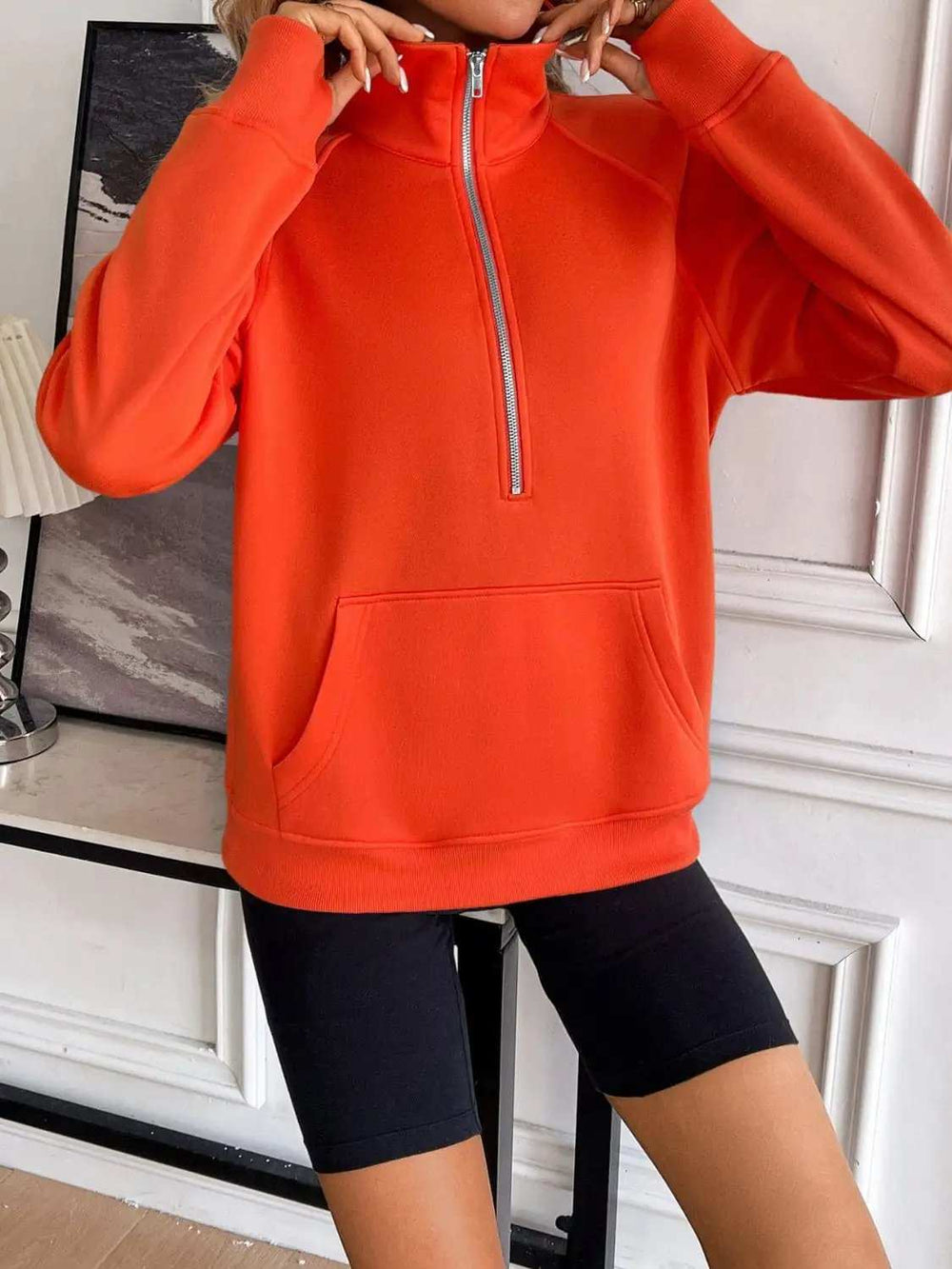 Ivy Lane Half Zip Raglan Sleeve Sweatshirt - Trendsi - Flyclothing LLC