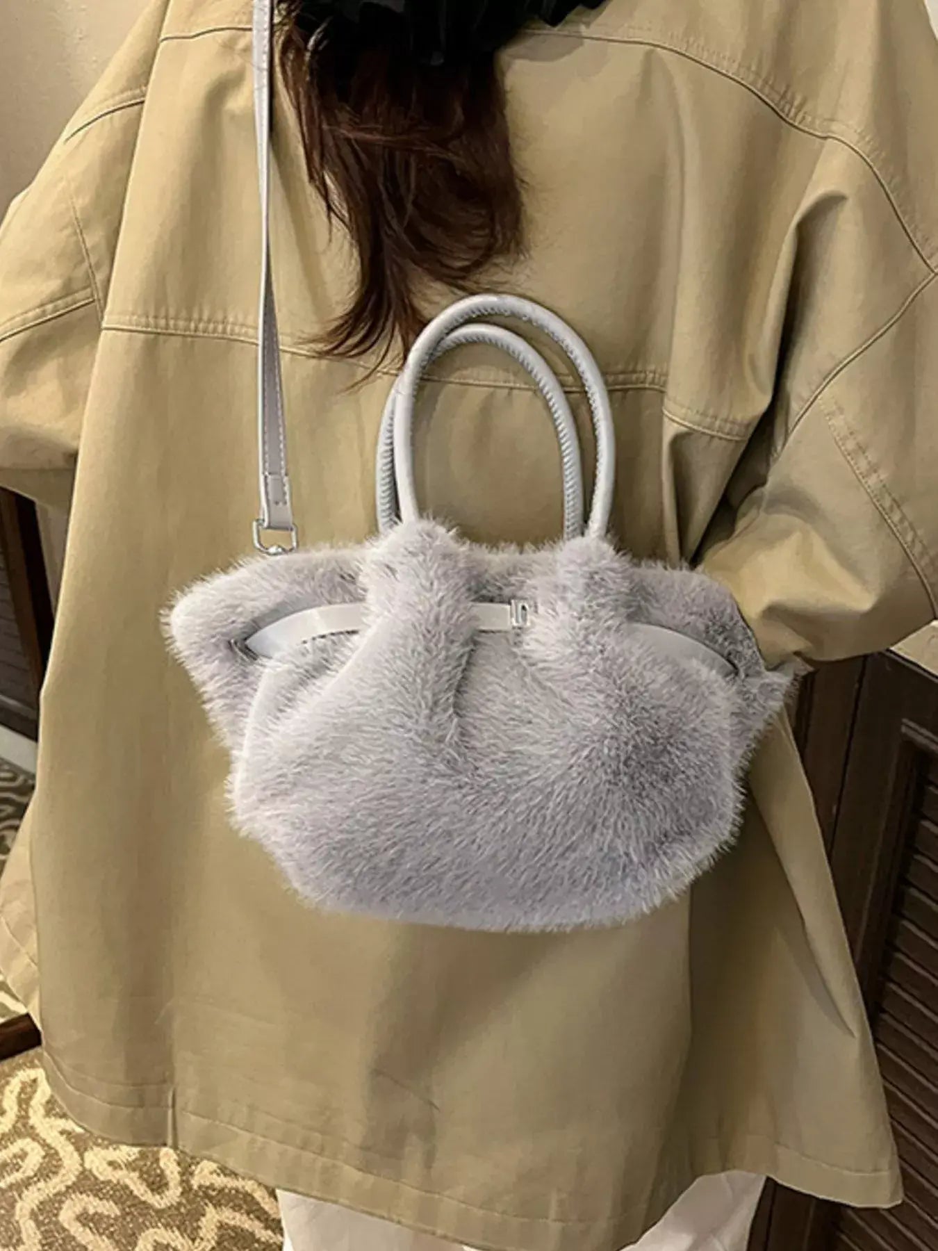 Fluffy Crossbody Bag with Buckle Detail - Trendsi - Flyclothing LLC