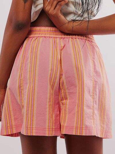 Striped Elastic Waist Shorts - Trendsi - Flyclothing LLC