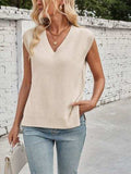 Lovelet Ribbed V-Neck Slit Sweater Vest - Trendsi - Flyclothing LLC