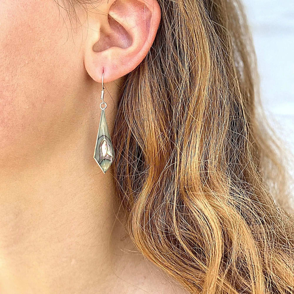 Abalone Diamond-Shaped Dangle Earrings - Artisana - Flyclothing LLC