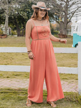 Plus Size Lace Detail Spaghetti Strap Wide Leg Jumpsuit - Trendsi - Flyclothing LLC