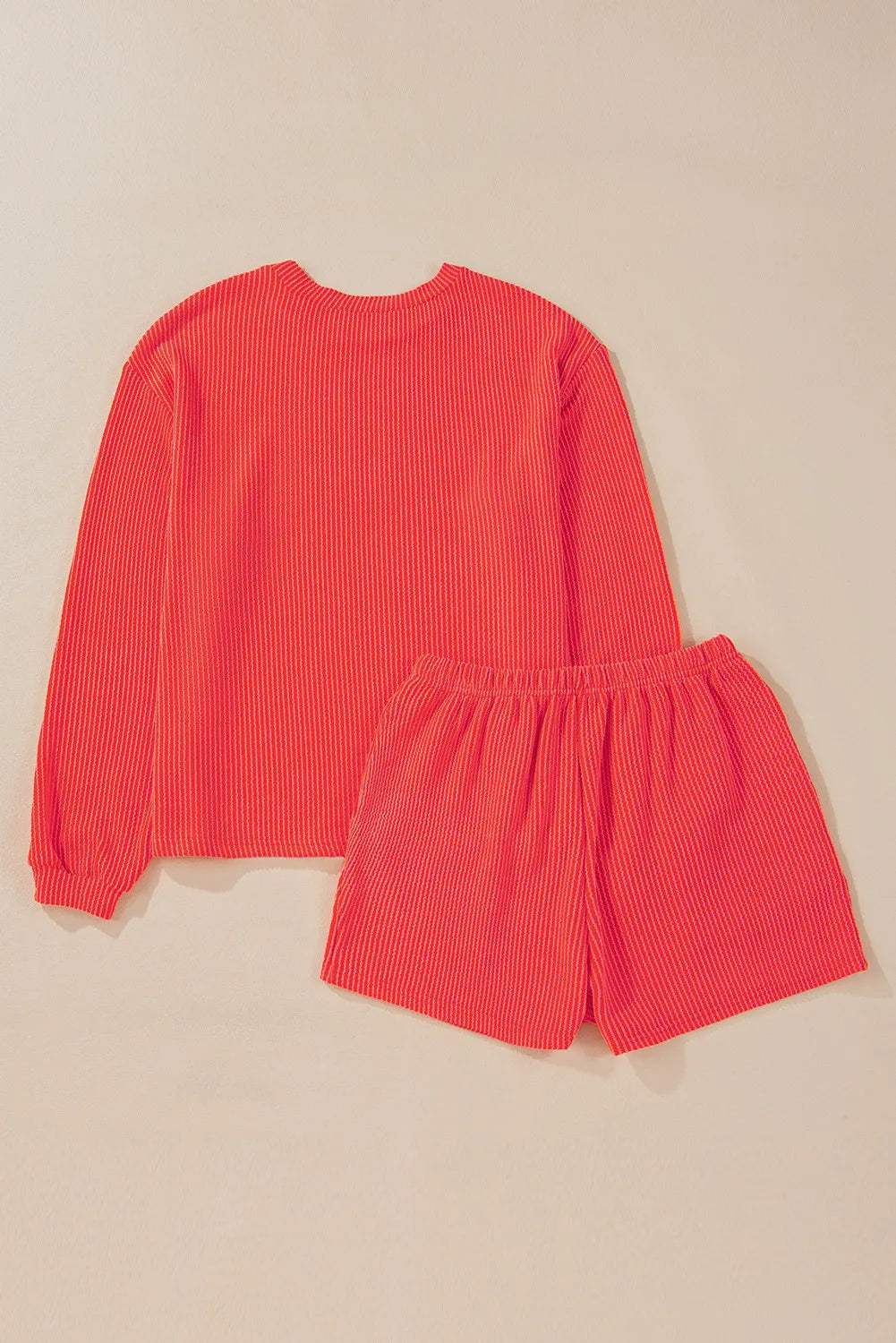 Round Neck Long Sleeve Top and Shorts Set - Trendsi - Flyclothing LLC