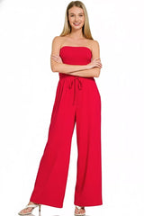 Zenana Tube Top Jumpsuit with Drawstring Waist - Trendsi - Flyclothing LLC