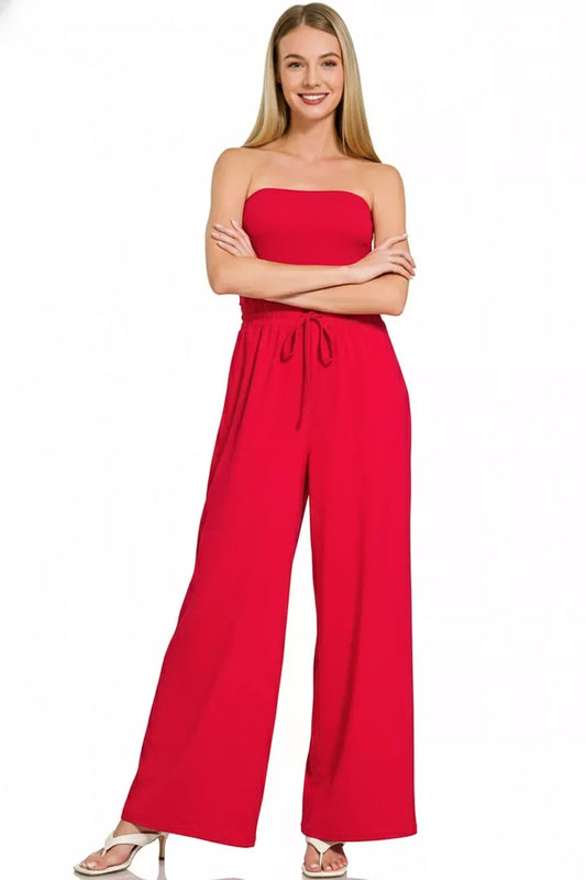 Zenana Tube Top Jumpsuit with Drawstring Waist - Trendsi - Flyclothing LLC