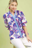 Umgee Paisley Print Button Front Blouse with Scallop Trim Detail - Trendsi - Flyclothing LLC