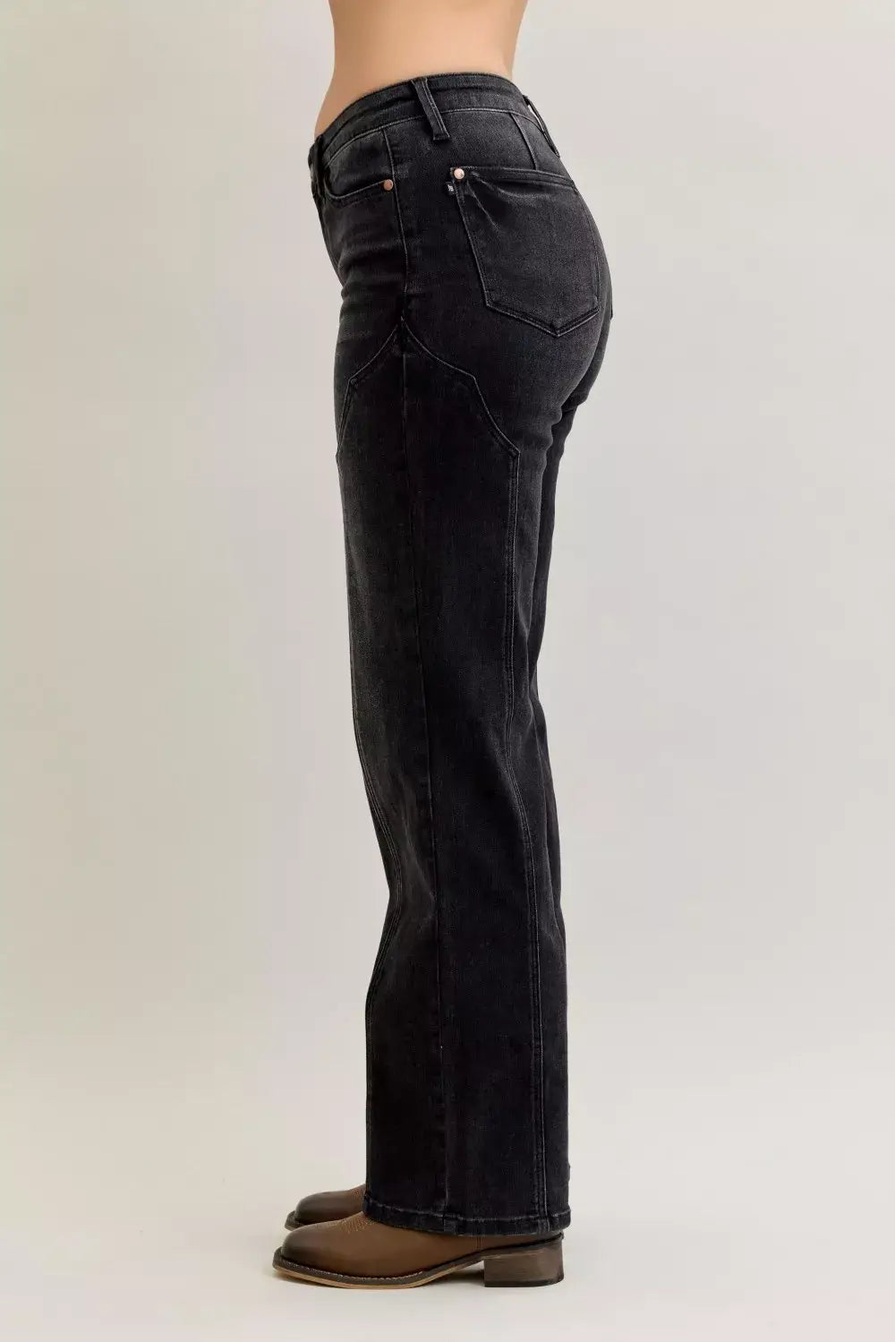Judy Blue Mid Rise Straight Western Seam Detail Jeans - Trendsi - Flyclothing LLC