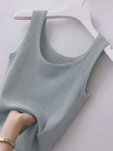 Plus Size Ribbed Knit Scoop Neck Tank Top - Trendsi - Flyclothing LLC