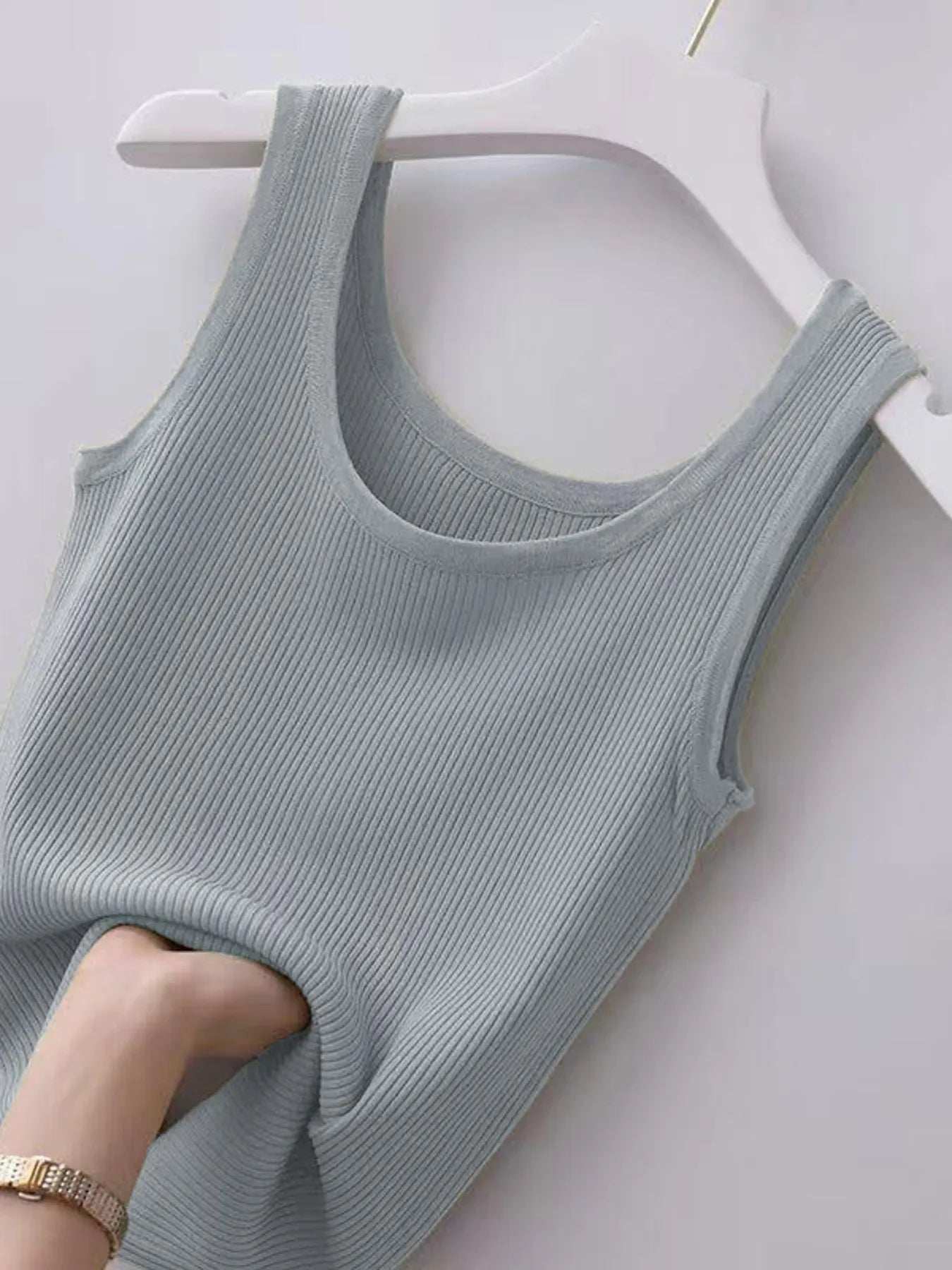 Plus Size Ribbed Knit Scoop Neck Tank Top - Trendsi - Flyclothing LLC