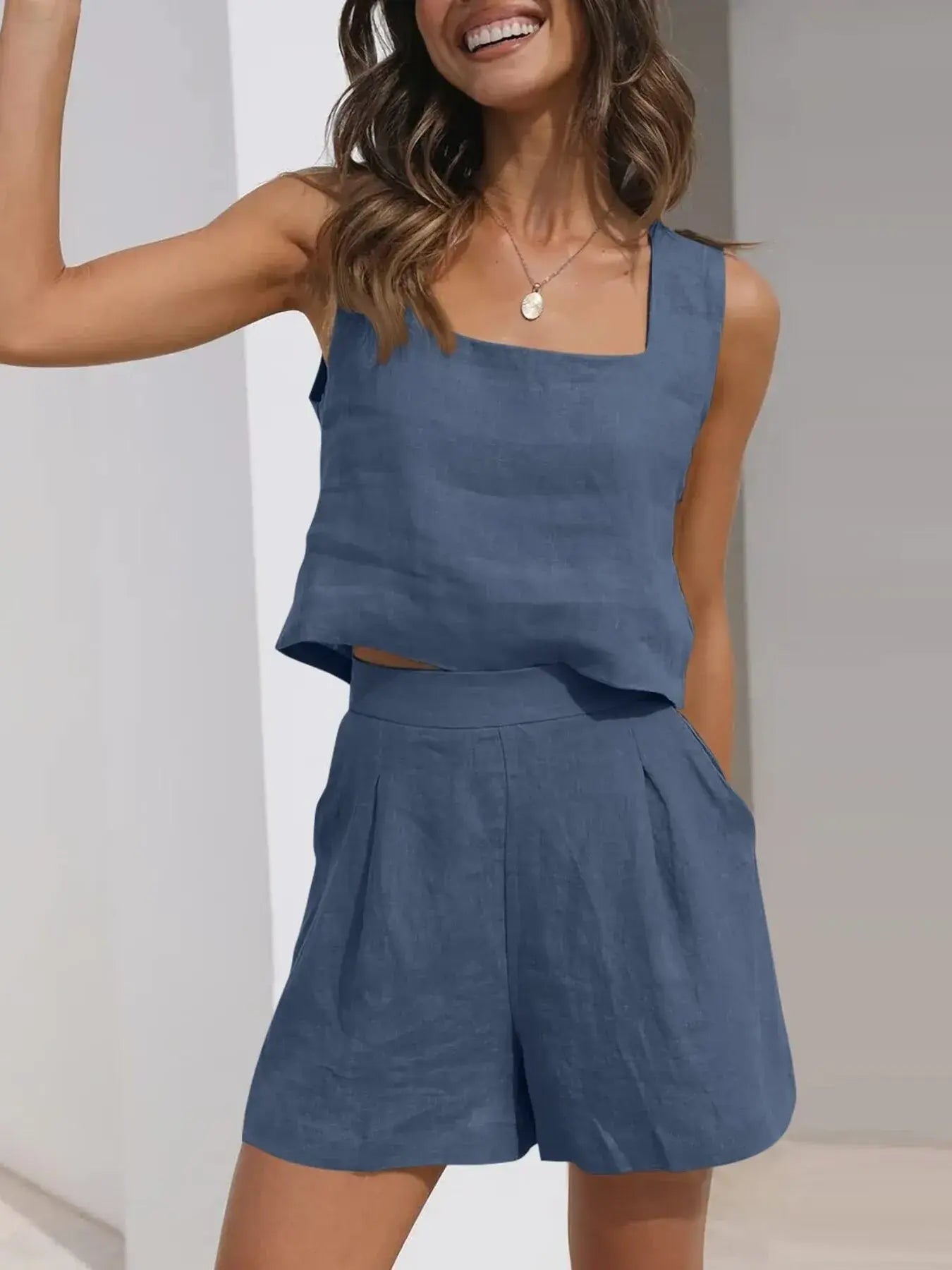 Square Neck Tank and Shorts Set - Trendsi - Flyclothing LLC