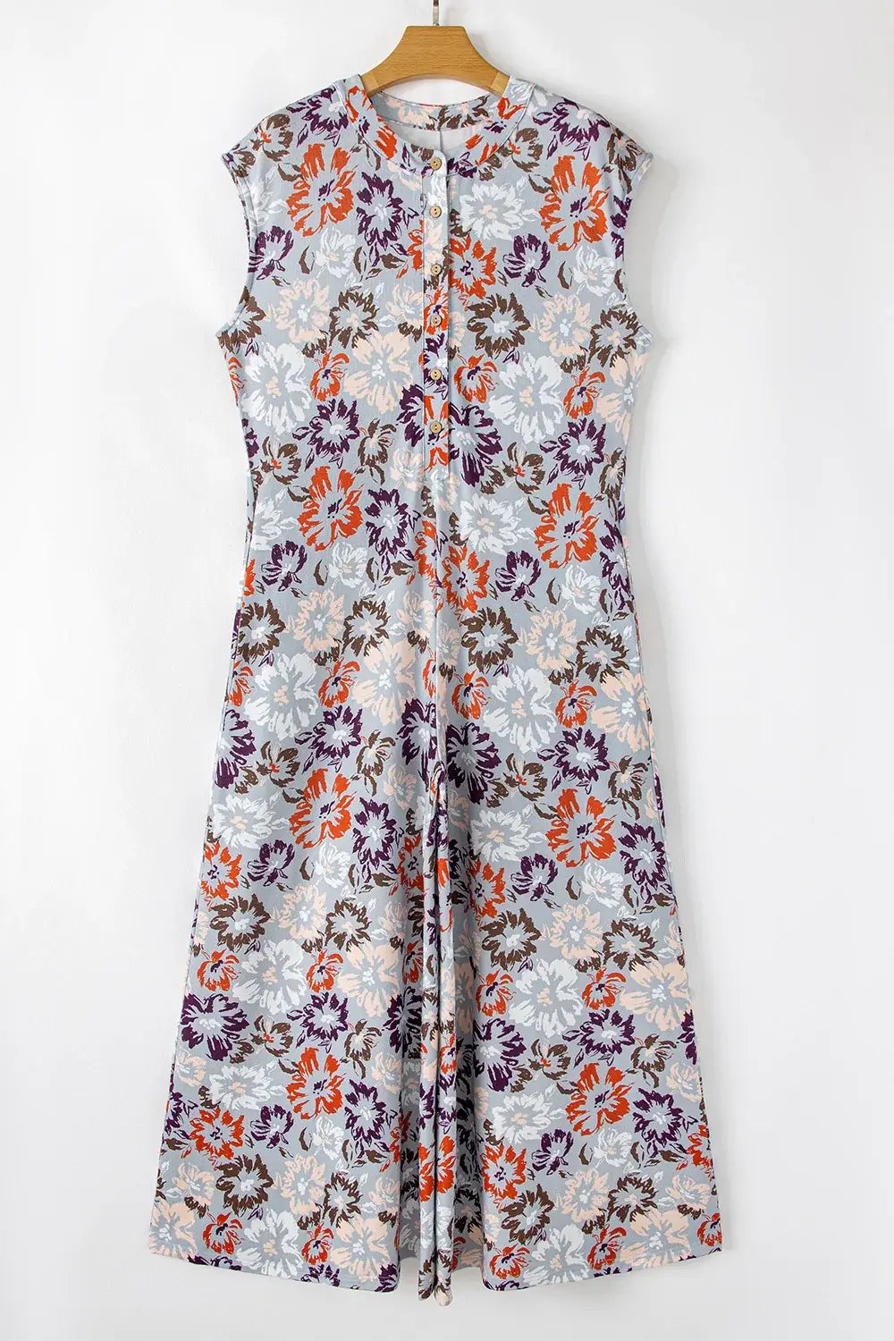Floral Sleeveless Button Front Wide Leg Jumpsuit - Trendsi - Flyclothing LLC