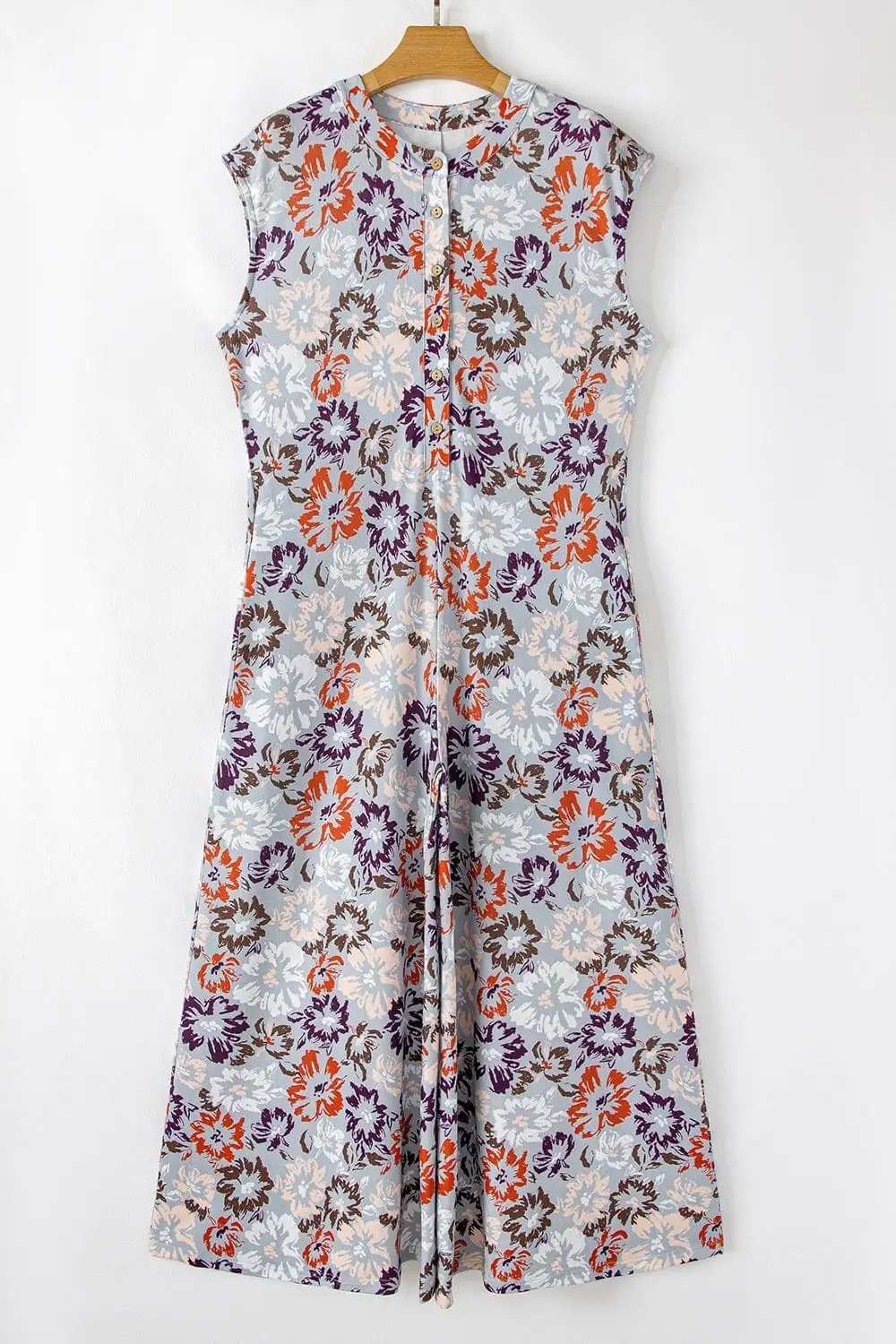 Floral Sleeveless Button Front Wide Leg Jumpsuit - Trendsi - Flyclothing LLC