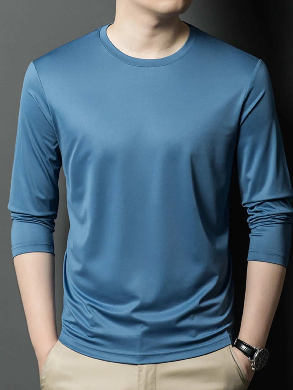 Men's Plus Size Round Neck Long Sleeve T-Shirt - Trendsi - Flyclothing LLC