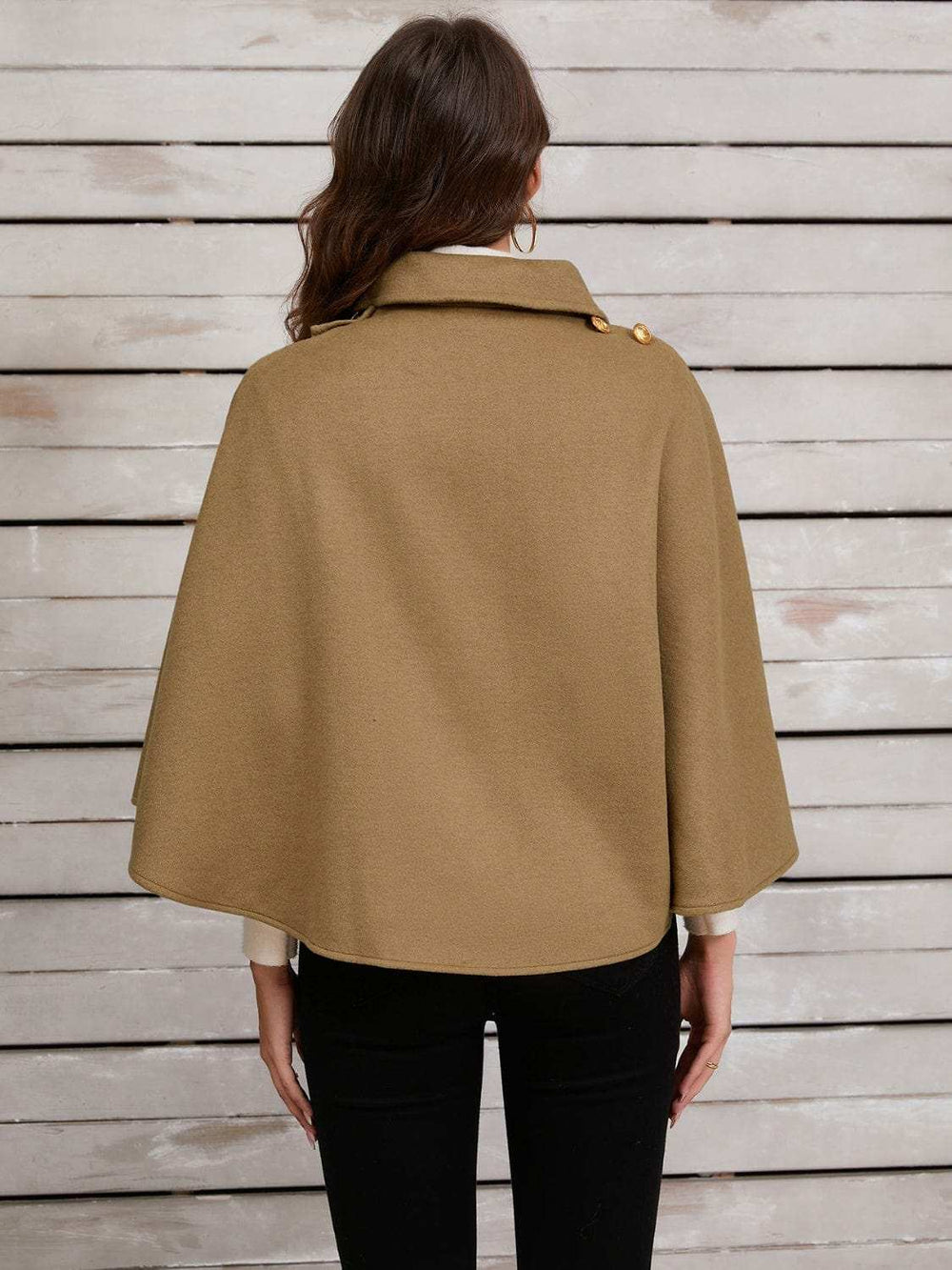 Collared Neck Cropped Cape - Trendsi - Flyclothing LLC