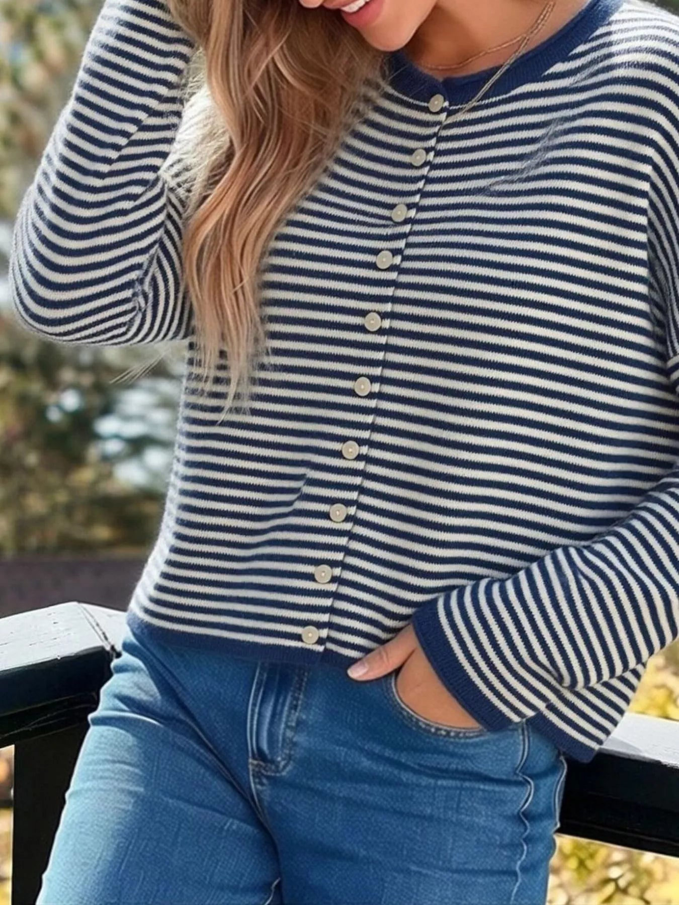 Button-Down Striped Knit Cardigan - Trendsi - Flyclothing LLC