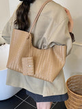 Woven Texture Large Capacity Tote Bag - Trendsi - Flyclothing LLC