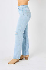 Judy Blue Full Size High Waist Distressed Straight Jeans - Trendsi - Flyclothing LLC