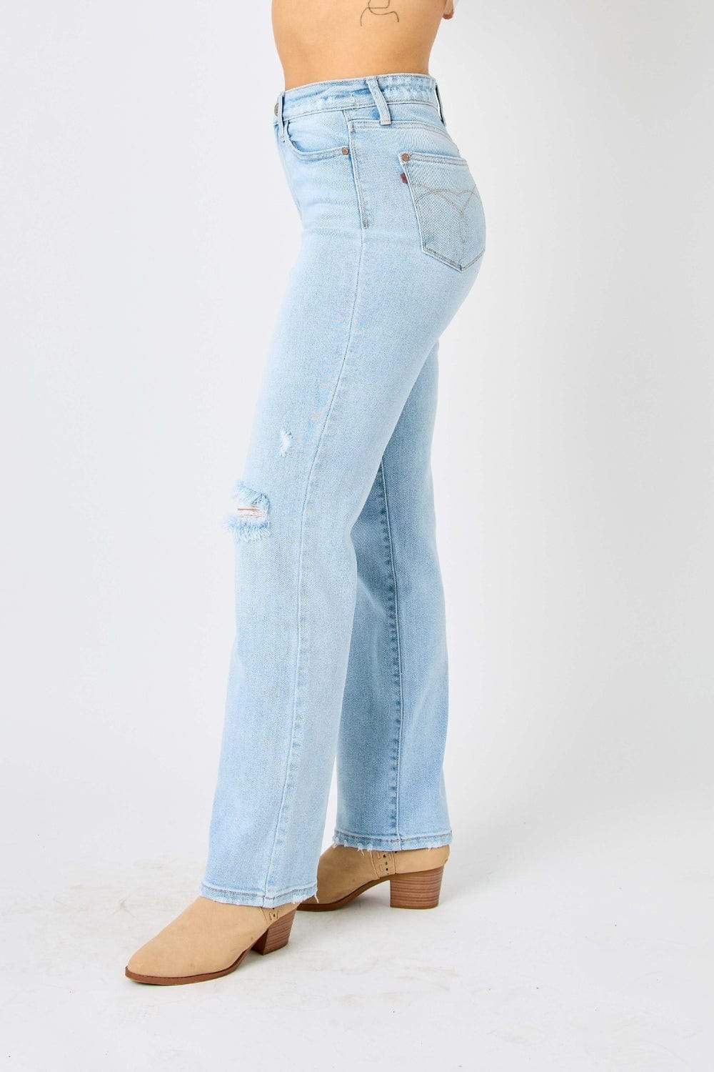 Judy Blue Full Size High Waist Distressed Straight Jeans - Trendsi - Flyclothing LLC
