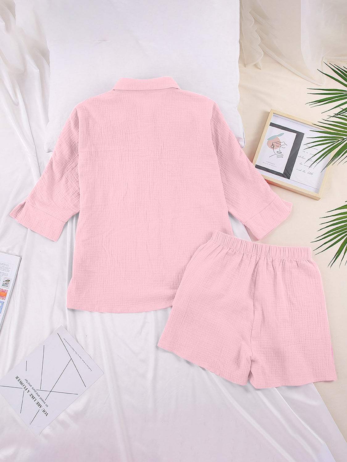 Texture Button Up Shirt and Shorts Set - Trendsi - Flyclothing LLC
