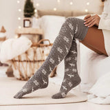 Christmas Element Bowknot Ribbed Trim Over Knee Stockings - Trendsi - Flyclothing LLC