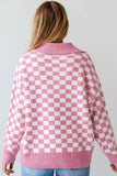 Checkered Collared Neck Long Sleeve Sweater - Trendsi