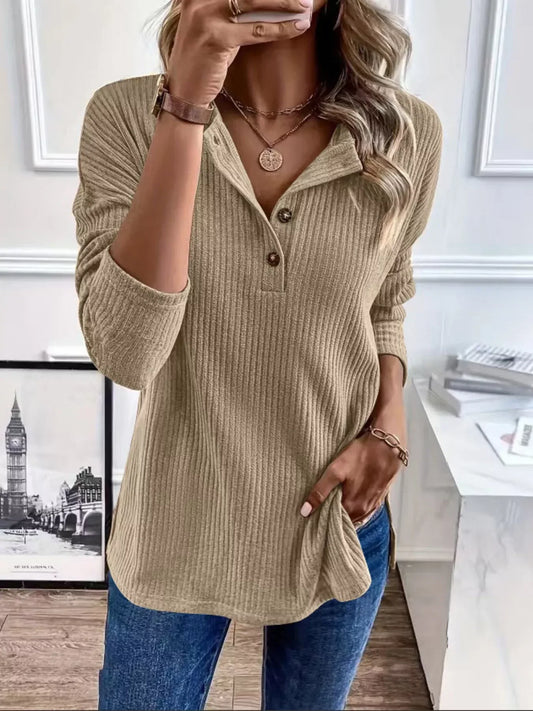 Button-Detail Dropped Shoulder Top - Trendsi - Flyclothing LLC