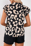 Leopard Notched Cap Sleeve Blouse - Trendsi - Flyclothing LLC