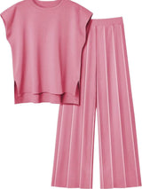 Round Neck Cap Sleeve Top and Pants Knit Set - Trendsi - Flyclothing LLC