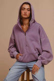 BiBi Stitch Detailed Elastic Hem Half Zip Fleece Hoodie - Trendsi - Flyclothing LLC