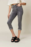 Judy Blue Full Size Button Fly High Waist Cuffed Capris - Trendsi - Flyclothing LLC
