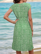Printed Cap Sleeve Tie Waist Dress - Trendsi - Flyclothing LLC
